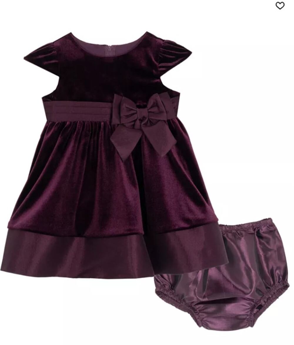 Rare Editions Baby Girls' Velvet Cap Sleeves Bodice Dress/Diaper Cover, 2pc 12m